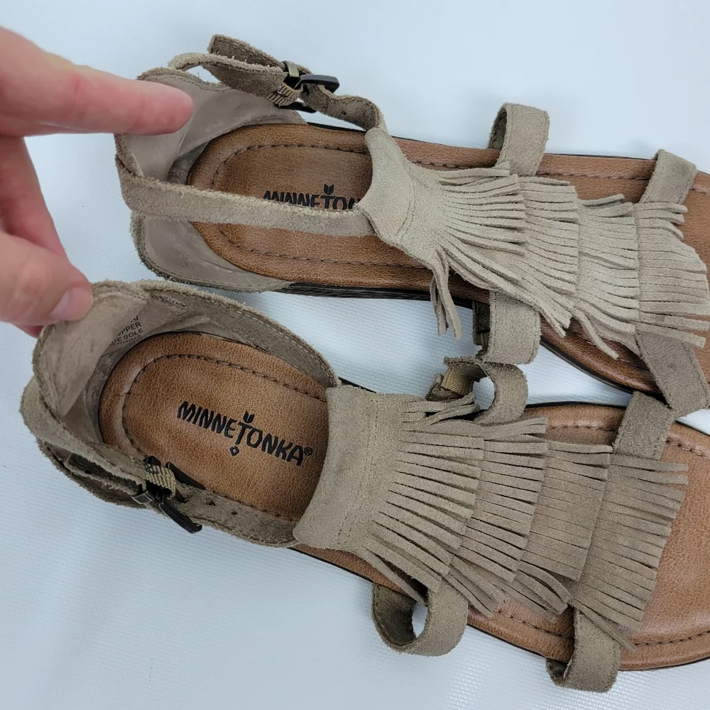 Minnetonka Suede Leather Fringe Sandals Sz 10 - Picture 9 of 12
